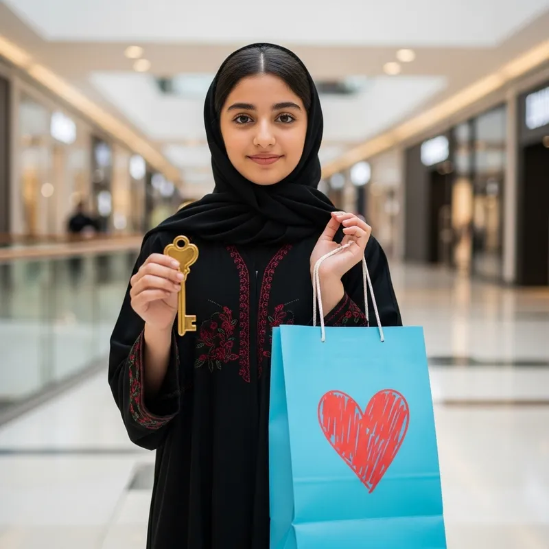 Elegant Middle-Eastern Girl: Modern Mall Fashion Portrait