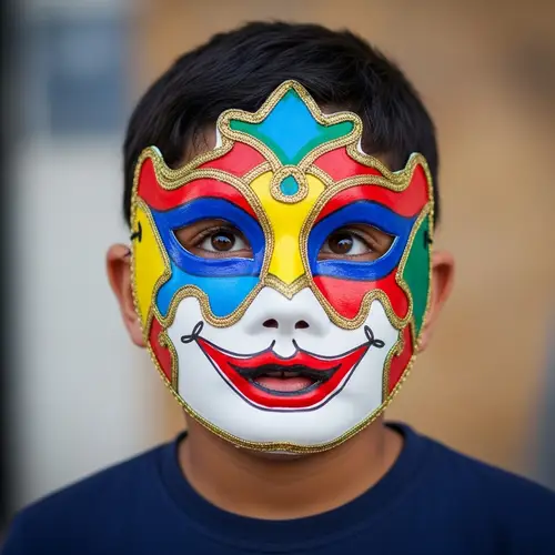 Colorful Handmade Mask on Young Middle Eastern Boy