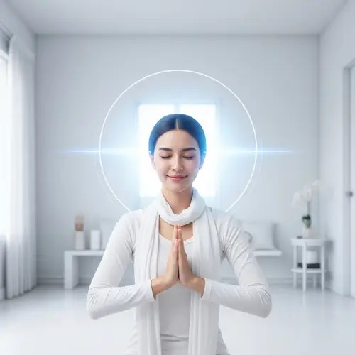 Thai Woman Meditating in Serene 3D White Room