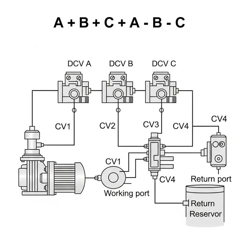 Hydraulic Circuit Design: A+B+C+A-B-C Instructions & Operation