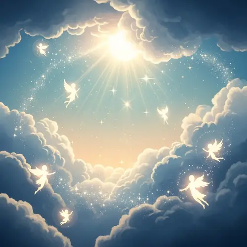 Heavenly Abstract Art: Soothing Ethereal Scene in Pastel Blues, Whites, and Golds