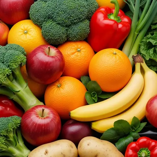 Colorful Fruits and Vegetables Arrangement | Vibrant Surreal Art