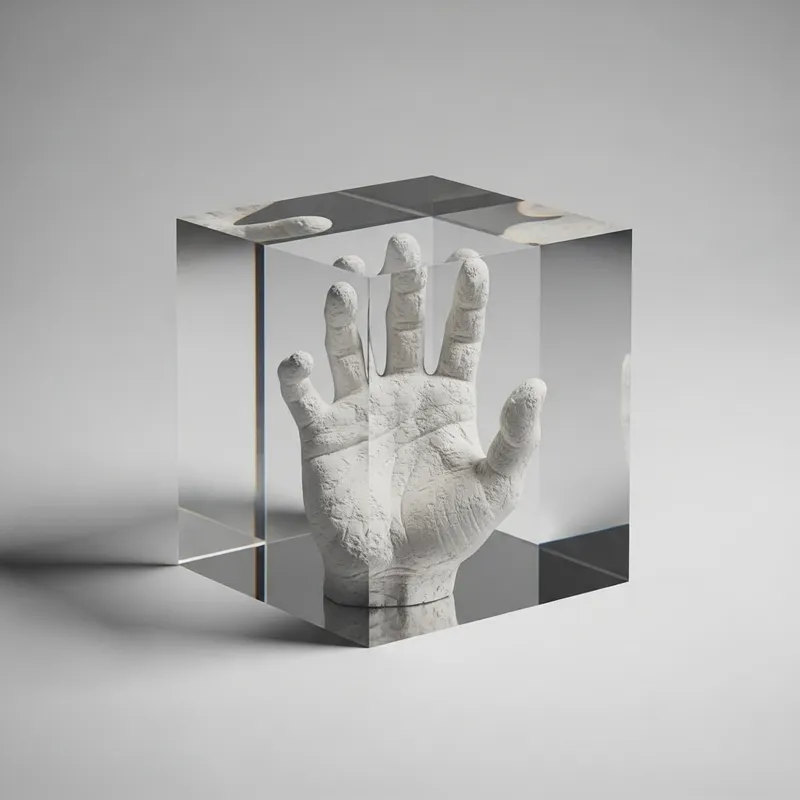 Minimalist Cube Logo with Plaster Hand Design