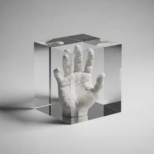 Minimalist Cube Logo with Plaster Hand Design