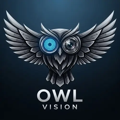 Unique Owl Logo Design with LED Lights and Camera Eyes