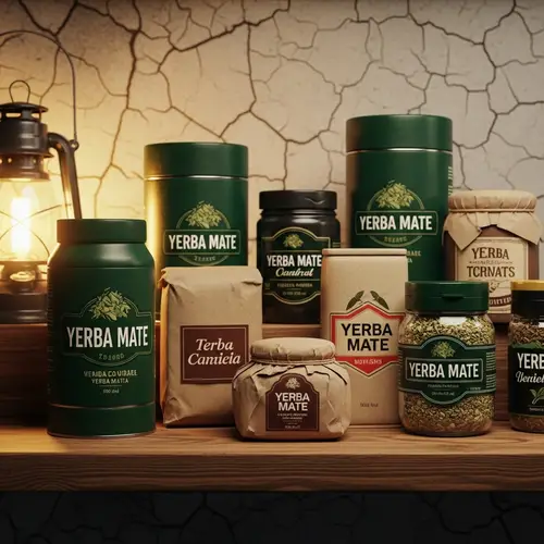 Unique Yerba Mate Brands on Rustic Wooden Shelf