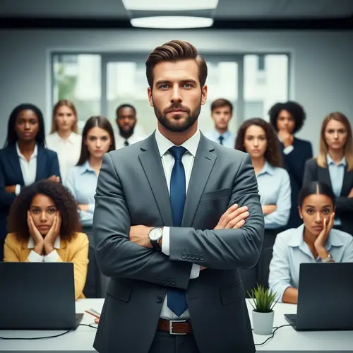 Confident Salesman in Energetic Office Scene | European Corporate Dynamics