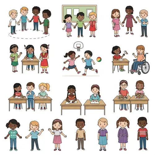 Illustrations of Diverse Children in School Settings