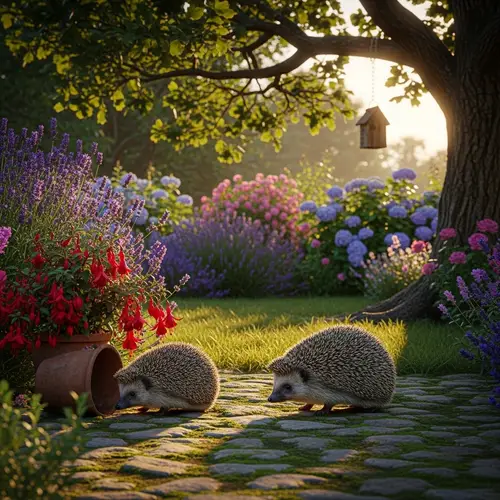Adorable Hedgehogs in a Serene Garden Setting