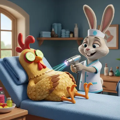 Humorous Chicken Spa: Laser Hair Removal