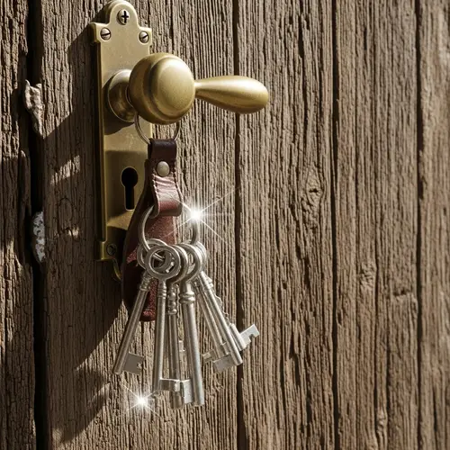 Antique Keys on Rustic Door Handle