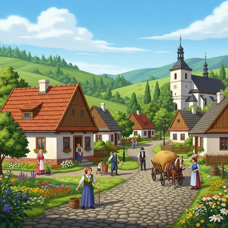 Picturesque Polish Village and Rolling Green Hills