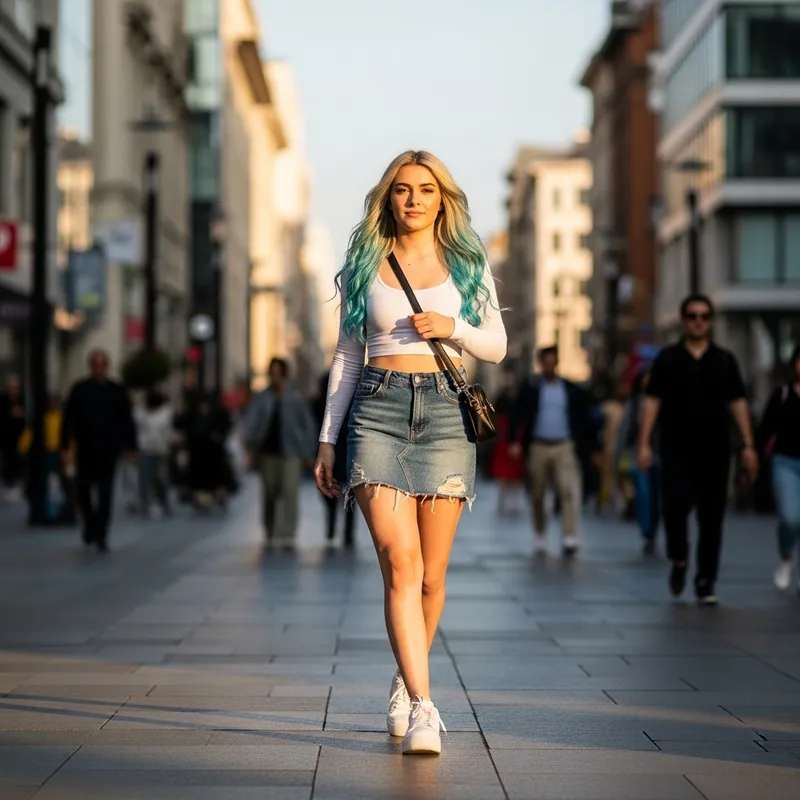 Chic Blonde & Blue Hair Style in City Fashion