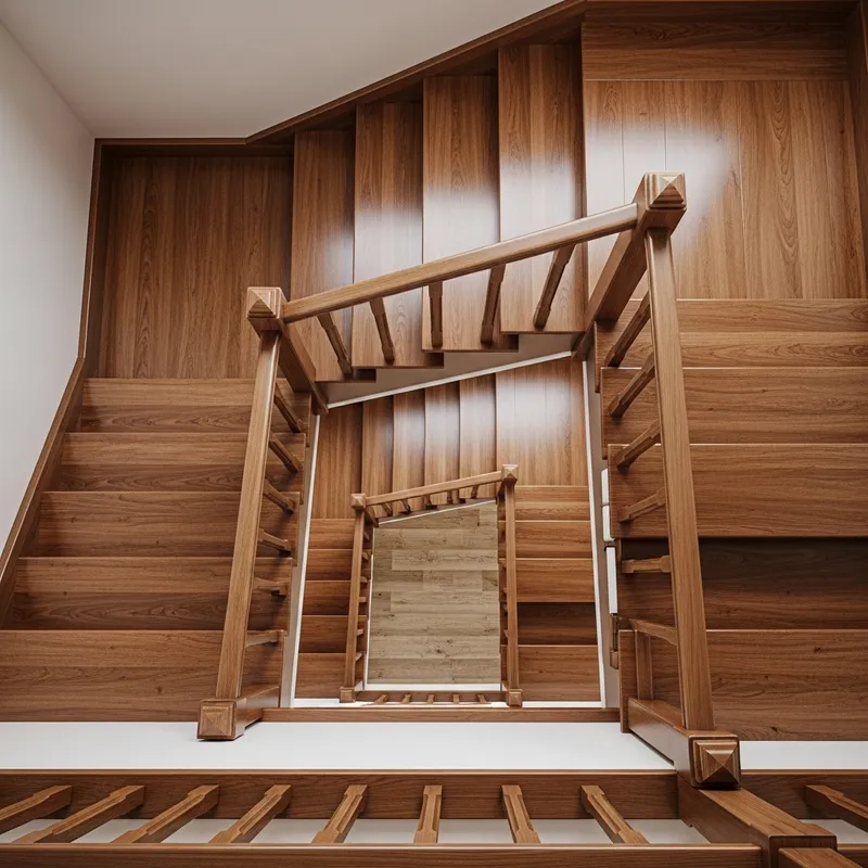 Warm and Inviting Wooden Staircase, Realistic Home Ambiance