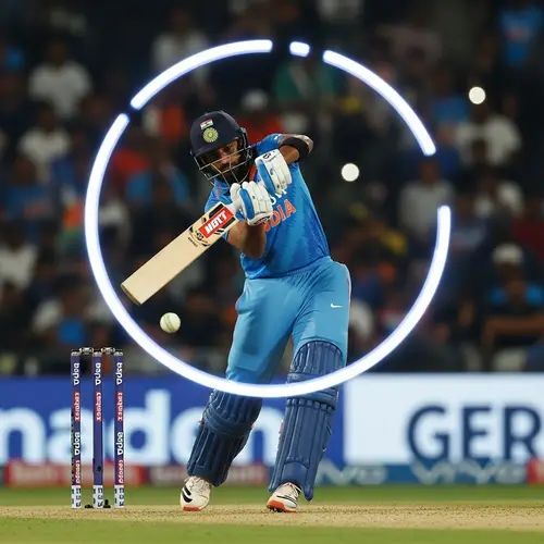 Helicopter Shot - Electrifying Cricket Player in Blue Uniform