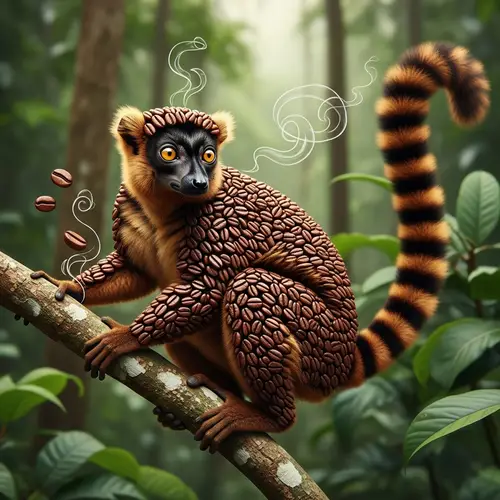 Coffee Bean Lemur - Unique Creature Covered in Coffee Beans