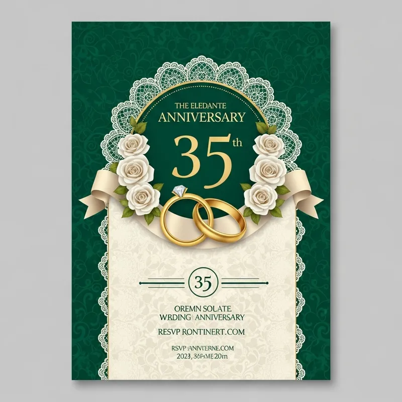 35th Wedding Anniversary Invitation | Vintage Emerald Green Theme