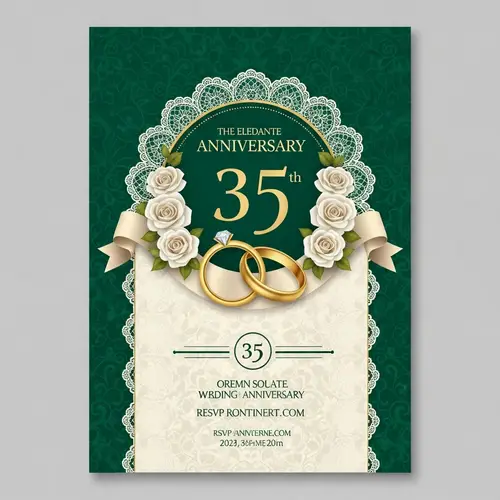 Elegant 35th Wedding Anniversary Invitation | Vintage Emerald Green Theme