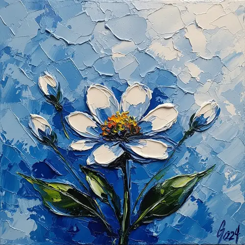 Bold Abstract Flower Painting with Impasto Textures