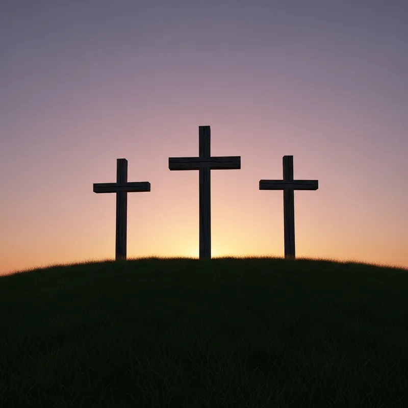 Calvery Three Crosses on Hill - Peaceful Dusk Presence