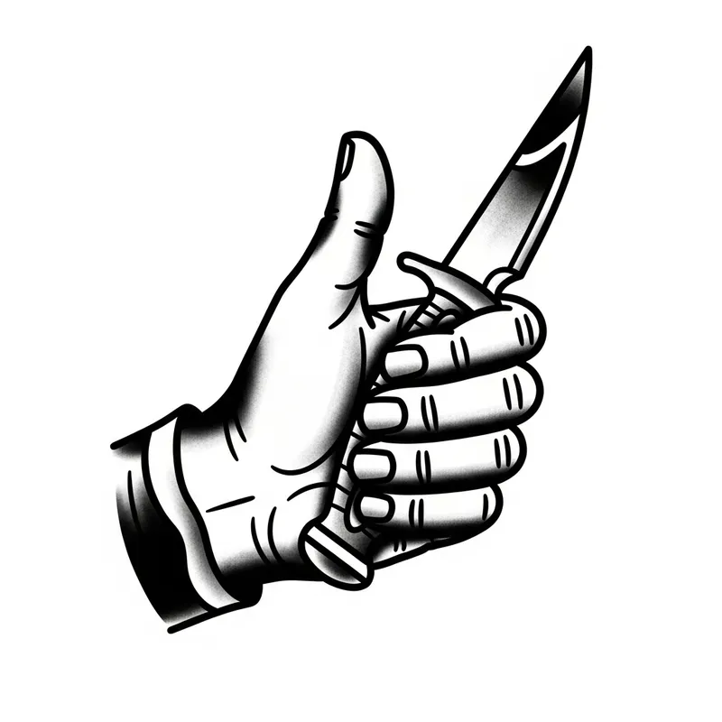 Vintage American Traditional Hand with Knife Tattoo Design