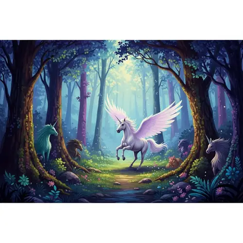 Mystical Forest Unicorn | Vibrant Colors & Dream-like Lighting
