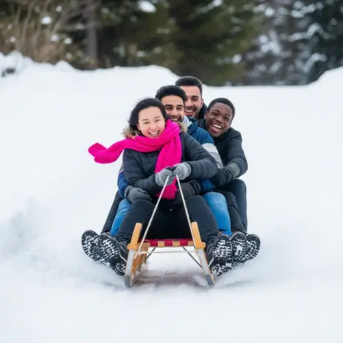 Thrilling Winter Sled Ride with Diverse Group