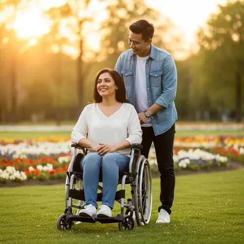 Empowering Middle-Eastern Woman in Wheelchair with Caring Asian Boyfriend
