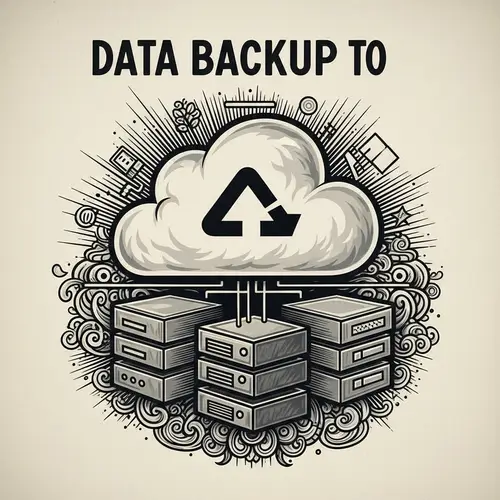 Antique Data Backup to Cloud Illustration