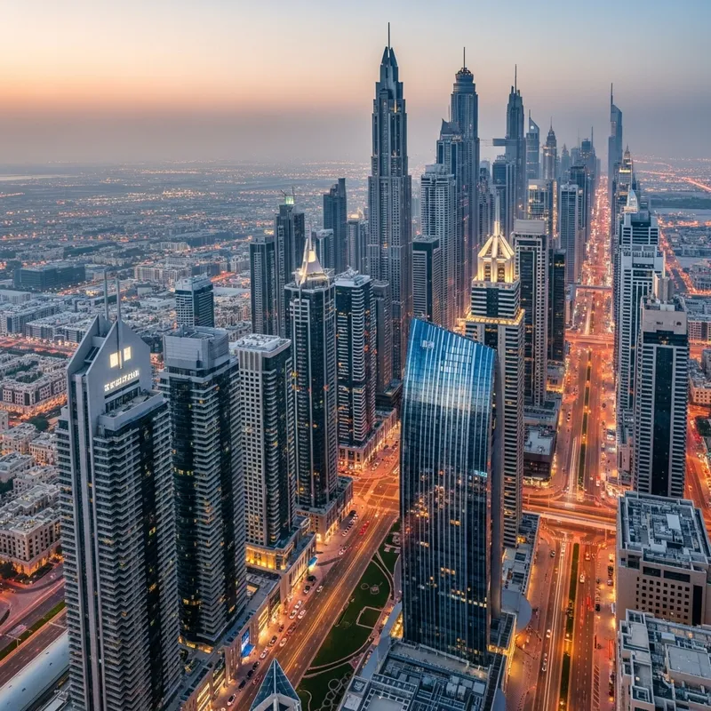 Stunning Dubai Skyline at Dawn | Modern Architecture & Green Spaces