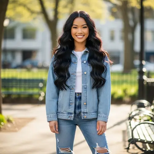 Beautiful 18-Year-Old Woman with Wavy Black Hair | 160cm Height