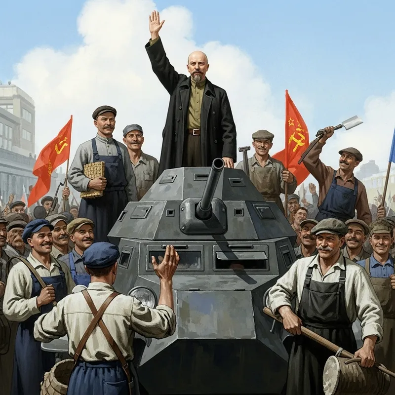 May 1 Workers' Day: Lenin Celebrates with Joyful Crowd on Armored Car