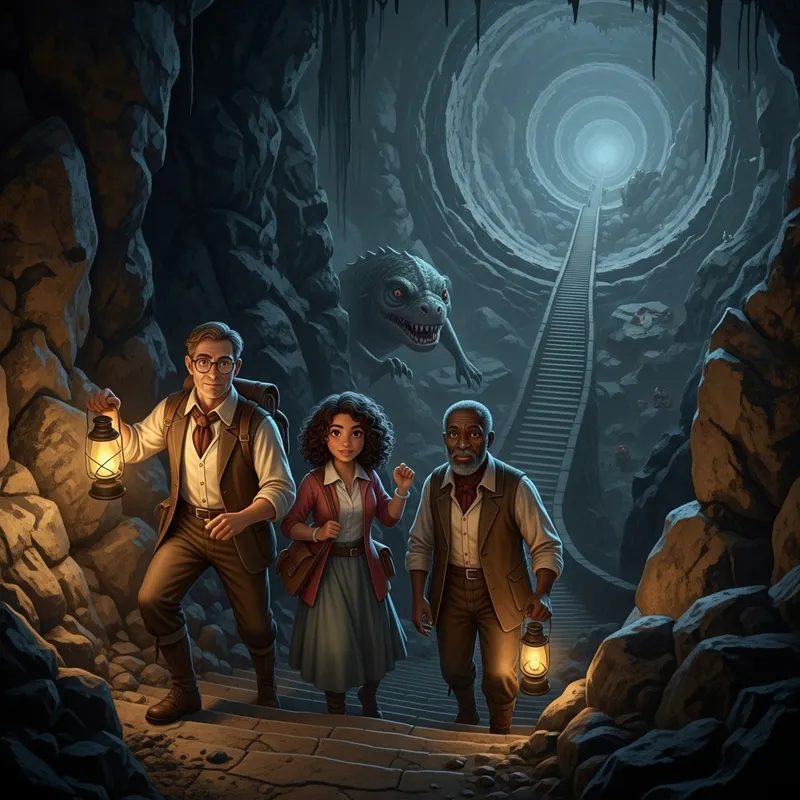 Explorers Descending into the Earth's Depths | Jules Verne Novel Scene