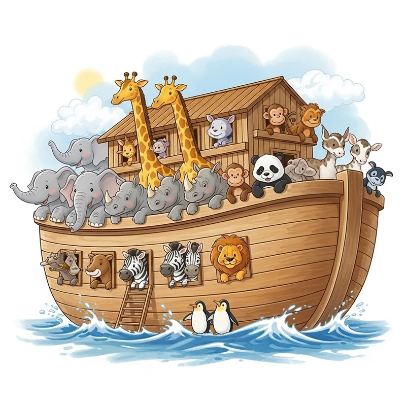 Whimsical Noah's Ark Illustration for Kids