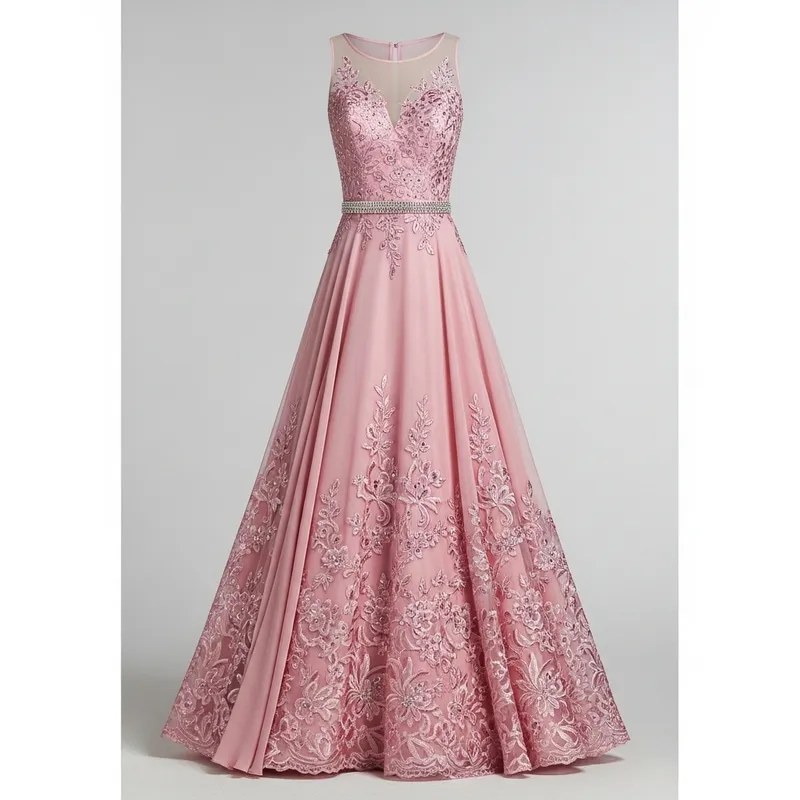 Soft Pink Ball Gown | Delicate Floral Motifs | Sparkling Accents | Elegant Design