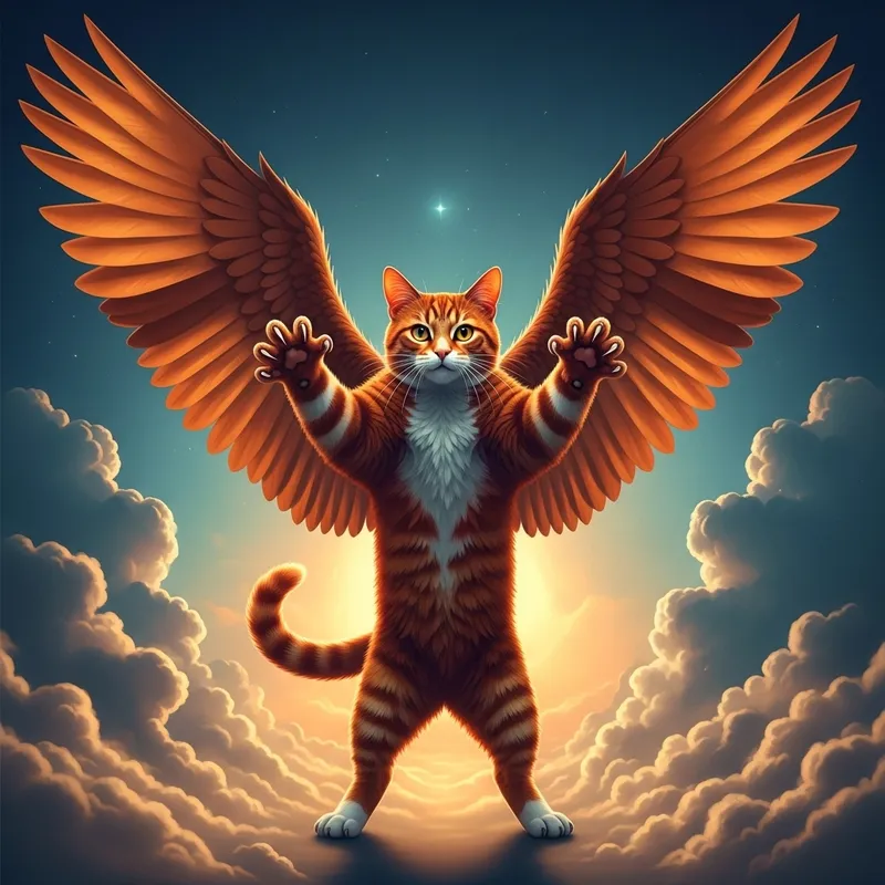 Vibrant Red Flying Fighter Cat | Heroic Feline Warrior