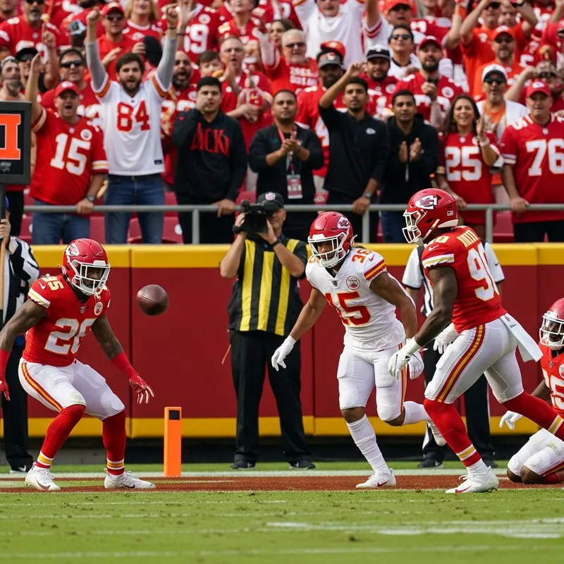 Kansas City Chiefs Scoring Touchdown on Football Field Kansas City Chiefs Scoring Touchdown on Football Field