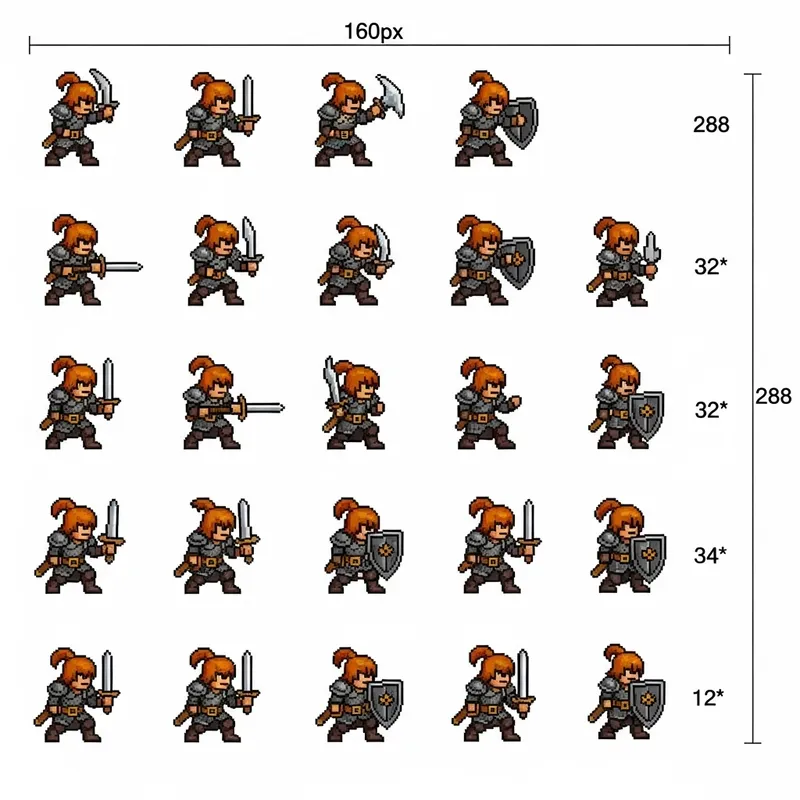 Detailed Dungeons and Dragons Pixel Art Sprite Sheet - Character Frames Detailed Dungeons and Dragons Pixel Art Sprite Sheet - Character Frames