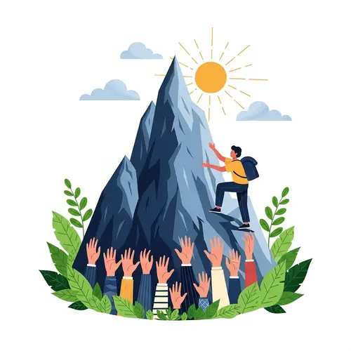 Inspiring Vector Illustration: Person Climbing Mountain with Help