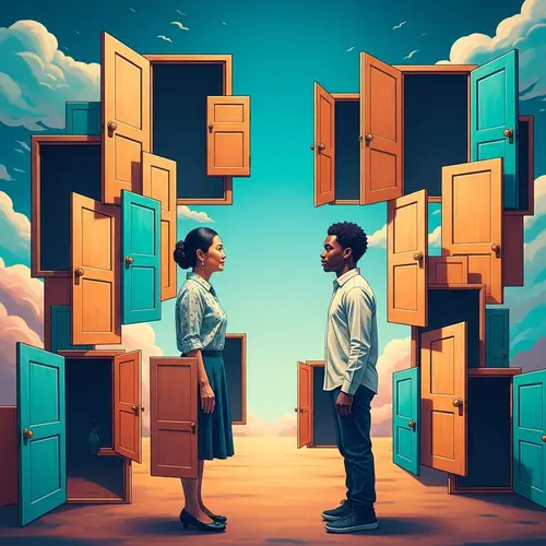 Surreal Oil Painting of Open-Mindedness vs. Closed-Mindedness