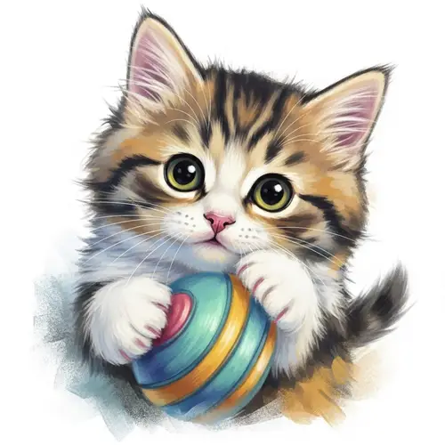 Playful Kitten Digital Painting with Whimsical Art Style