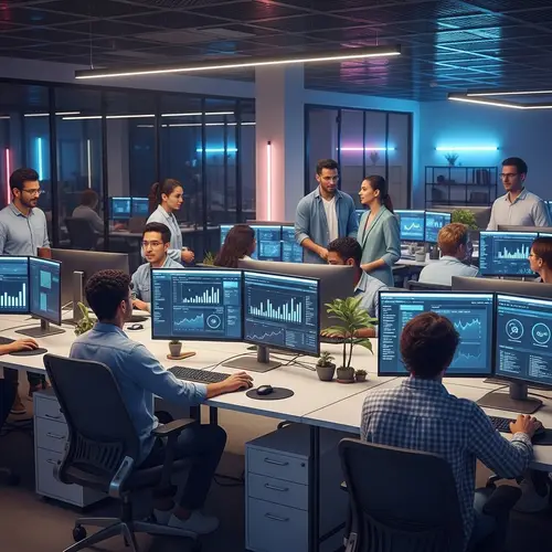 Futuristic CRM Development Hub | Innovative Corporate Office