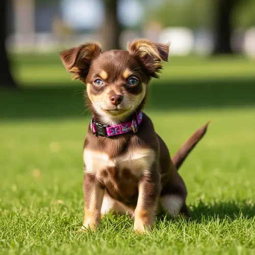Adorable Dog with Chocolate Brown and Cream Fur in Park