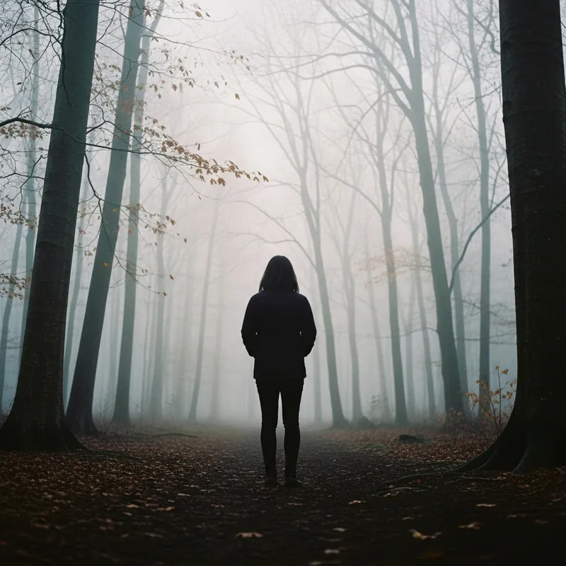Enigmatic Solitude in Misty Woodland - Ethereal Tranquility