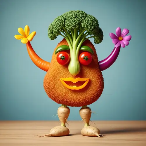Delightful Veggie Cutlet Character | Whimsical Vegetables & Plants