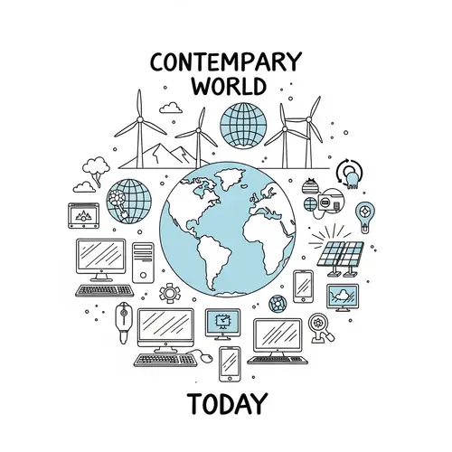 Contemporary World Illustration: Technology, Renewable Energy & Global Symbols