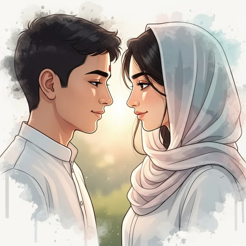 Sweet Interfaith Romance in Ethereal Digital Art