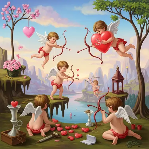 Playful Cupids Anticipating Valentine's | Surreal Painting