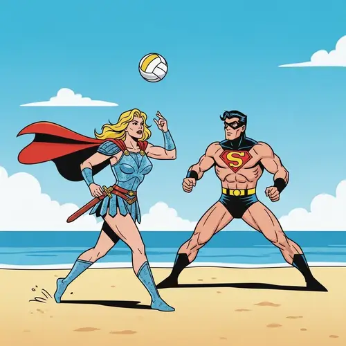 Mythical Heroes Play Volleyball: Vintage Comic Style Fun