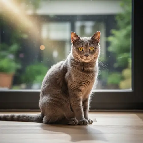 Grey Domestic Short-Haired Cat Basking in Sunlight